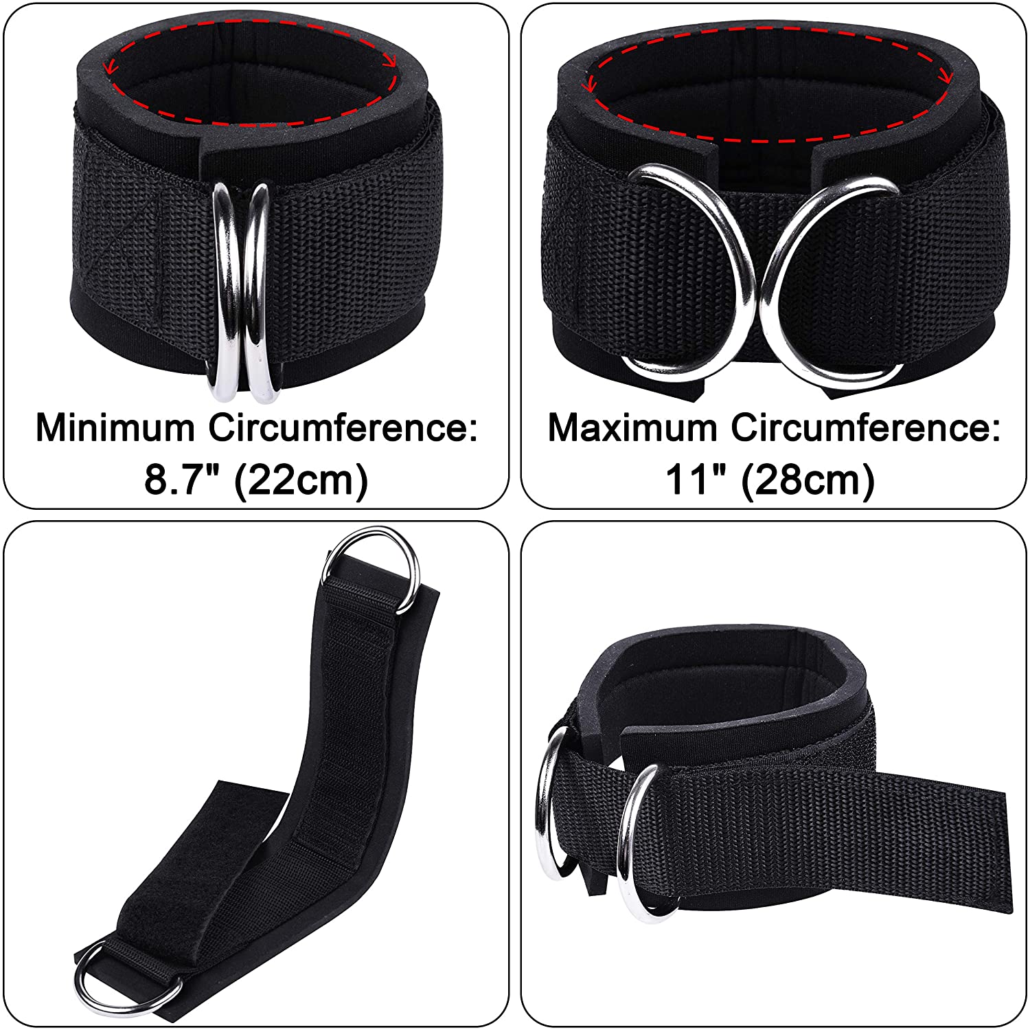 Techion 1 Pair of Fitness Ankle Straps for Cable Machine – Double D-Ring,  Adjustable Comfort fit Neoprene – for Men and Women – Techion